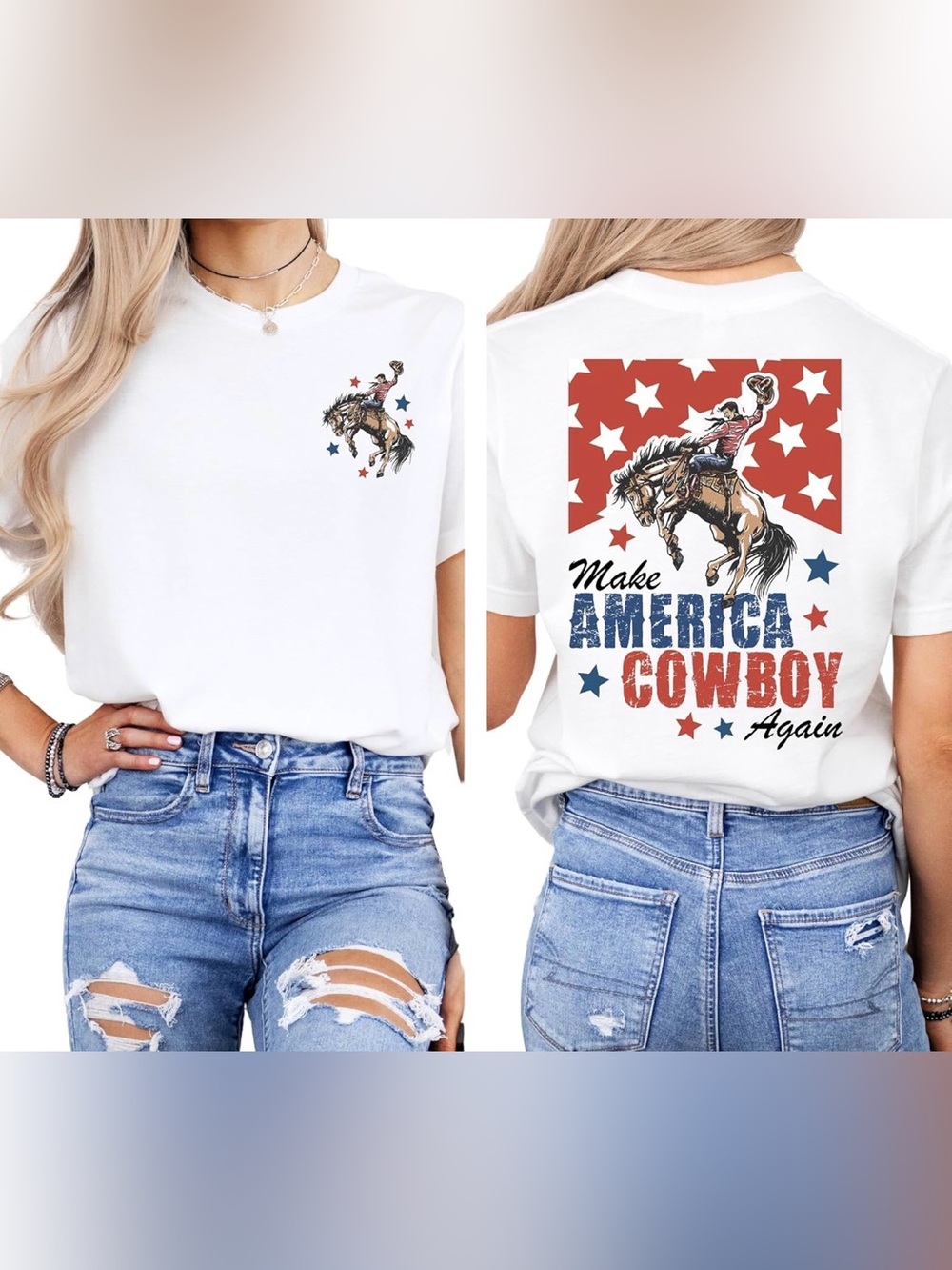 Bella Canvas Cowboy Graphic Tee Women’s Medium Western Rodeo Patriotic USA Shirt